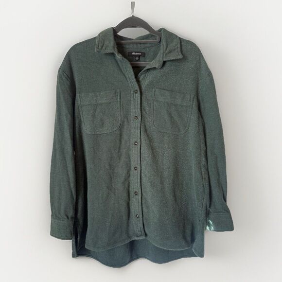 Madewell Solid Flannel Oversized Shirt Green Medium Button Down Fall Winter - Picture 3 of 10